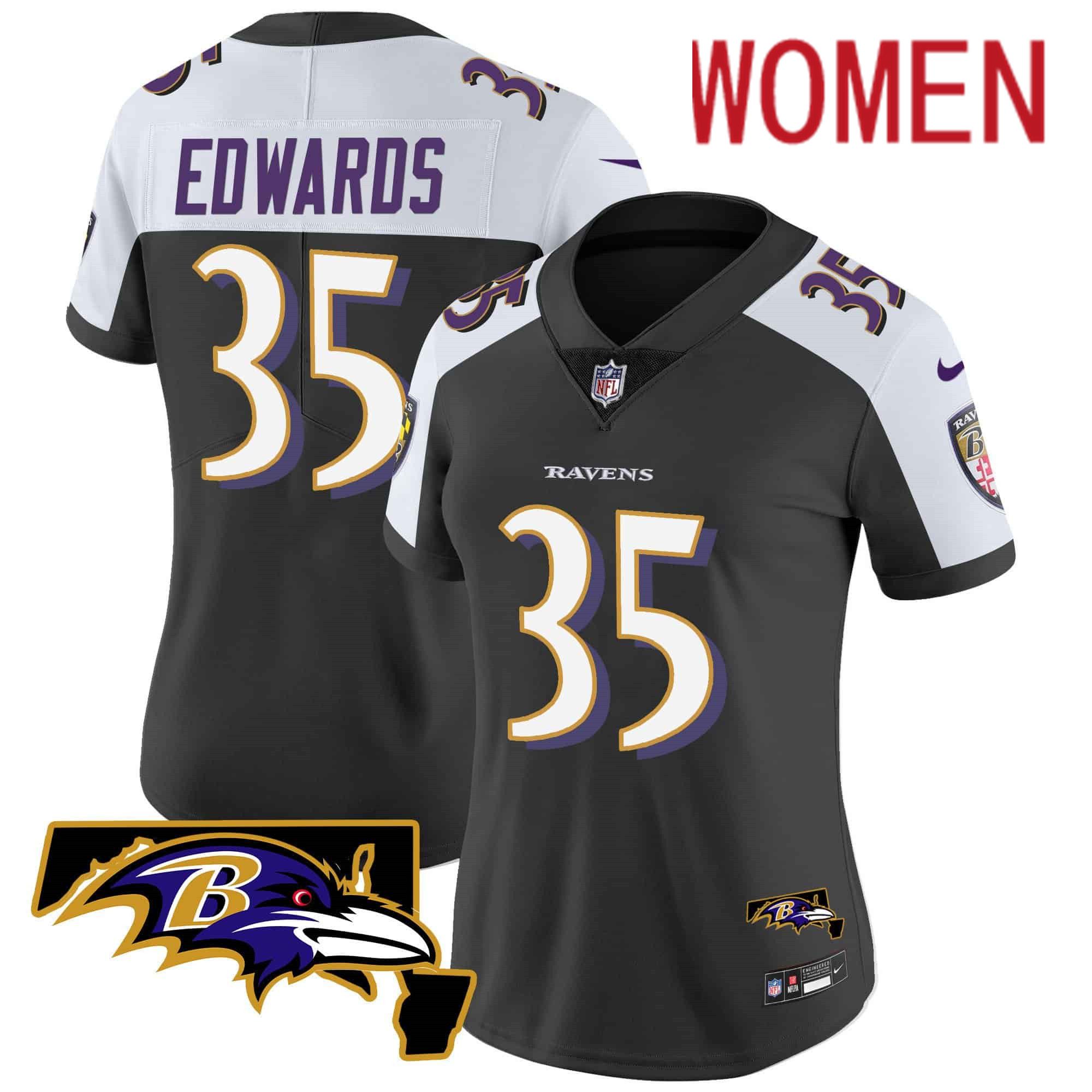 Women Baltimore Ravens #35 Edwards Black 2024 Nike Maryland Patch Vapor Limited NFL Jersey->women nfl jersey->Women Jersey